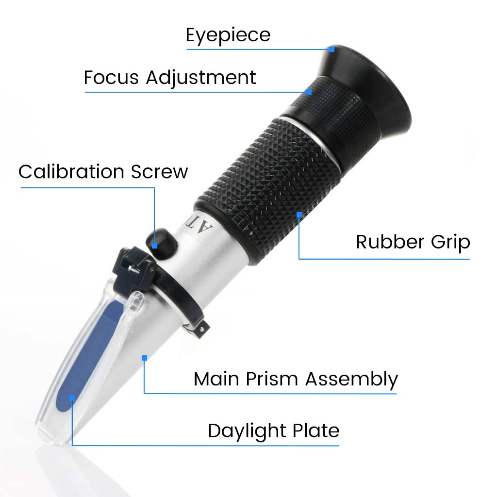 ZORBES Refractometer for Wine Beer Brewing with ATC and Dual Scale of Brix 0-40% and Alcohol 0-25% vol, Refractometer for Measuring Sugar Content in Grape Juice & Predicting Wine Alcohol Degree ZORBES Refractometer for Wine Beer Brewing with ATC and Dual Scale of Brix 0-40% and Alcohol 0-25% vol, Refractometer for Measuring Sugar Content in Grape Juice & Predicting Wine Alcohol Degree